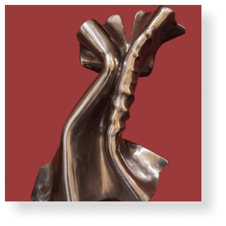 Contemporary abstract bronze sculpture by Richard Comparey, showcasing modern art and creative design.